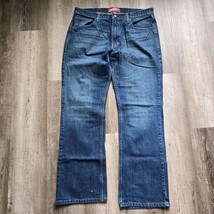 Arizona Jeans Mens 36x32 Straigh Leg Medium Wash Whiskers Fading Casual ... - £17.93 GBP