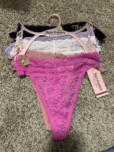 Juicy Couture Women Xl 5Pk Lace Rhinestone Logo Thong Panties Black Pink White - £16.78 GBP