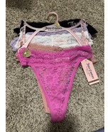 JUICY COUTURE Women XL 5Pk Lace Rhinestone Logo Thong Panties Black Pink... - $408.45 MXN