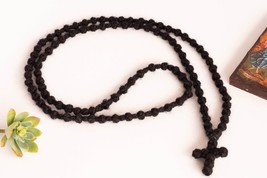 100 Black Monastic Orthodox Prayer rope Plain woolen rosary easter gift family - £25.55 GBP