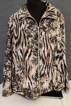 Zenergy Chicos Womens Jacket Brown Leopard Zipper Pockets Stretch  Sparkle Sz XL - £18.83 GBP