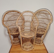 (3) Vintage Wicker Peacock Fan Back Rattan Chairs 15” Doll, Plant or Decor - £26.16 GBP