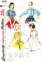 Girl&#39;s Blouse &amp; Blouse Slip Vintage 1953 Simplicity Pattern 4419 Size 8 - £11.79 GBP