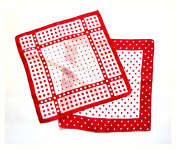 Lot of Two (2) Vintage 1950s Graphic Red and White Polka Dot Handkerchiefs Mid C - £16.78 GBP