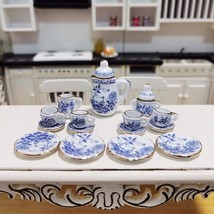 AirAds Dollhouse 1:12 dollhouse miniature porcelain tea coffee Set blue flowers - £6.43 GBP