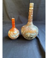 antique pair kutani and satsuma porcelain long neck vases. Handpainted - £46.91 GBP