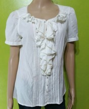 Peruvian Connection Ruffle Off White Short Sleeve Silver Buttons Prairie... - £23.32 GBP