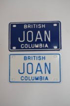 Joan British Columbia Souvenir License Plate Pair Miniature Bike Metal BC 1980s - £11.58 GBP