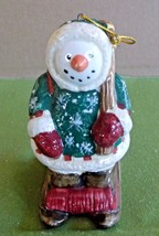 Sakura Ceramic Skiing Snowman Christmas Ornament Figurine No Box - £6.22 GBP
