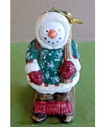 Sakura Ceramic Skiing Snowman Christmas Ornament Figurine No Box - £6.18 GBP