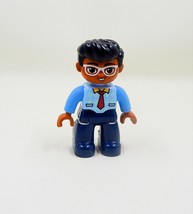 Lego Duplo Father African American Mini-Figure Man Dad Glass Blue Vest - £5.58 GBP
