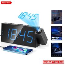 Stylish Digital Projection Alarm Clock - Adjustable Brightness &amp; Snooze ... - $51.43