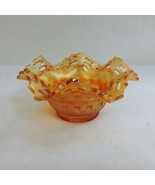 Carnival Glass Marigold Basket Weave Dish Ruffled Open Lattice Edge - £62.54 GBP