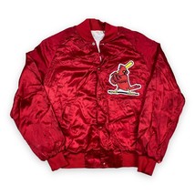 Vintage 80s St. Louis Cardinals Red Satin Jacket Sz Medium Bomber Flannel Lined - £22.06 GBP