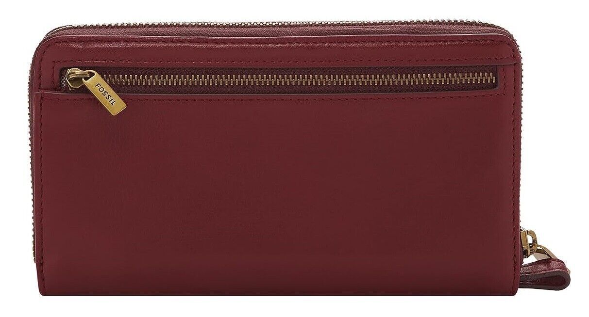 Fossil Liza Zip Around Quilted Leather Clutch Wine