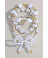 White Bow Knot Heart Shape Faux Pearl Beaded Bracelet Set - $76.39 MXN