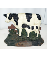 VTG Cast Iron Black &amp; White Dairy Cow with Calf Door Stop 10-7/8&quot; L Rust... - $13.67 CAD