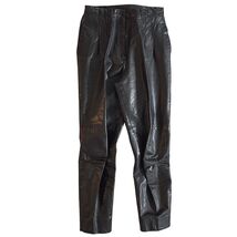 Vintage Y2K 80s Leather Pants Size 12 Black High Waist Tapered Leg Pleated - $30.00