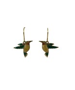 Vintage Avon Earrings Hummingbird Gold Tone Green Enamel Birds Dangle - $14.85