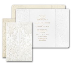 Embossed Wedding Invitations Pearl Floral Design Center Gatefold Traditional - £210.31 GBP