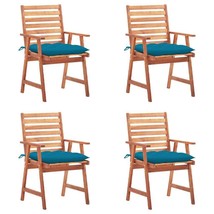  Patio Chair Set of 4 Natural Wood, Blue Cushions - $7,926.73 MXN