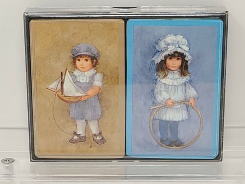 Primary image for Vintage Boy and Girl Hallmark Playing Cards Bridge Set In Case