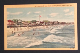 Boardwalk &amp; Beach Flag Ocean City Maryland MD Linen Curt Teich Postcard ... - $9.99