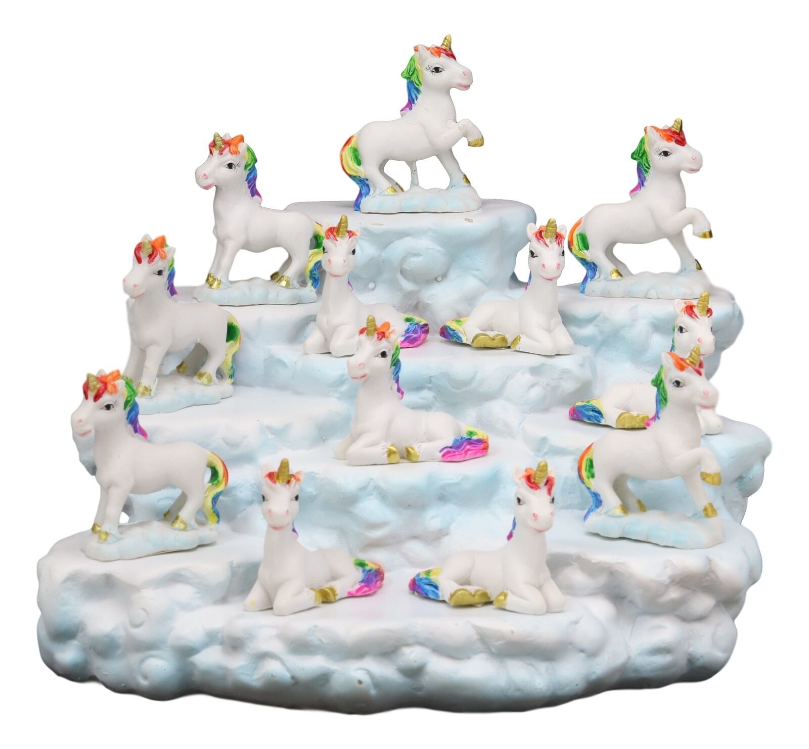 Magical Sky Clouds Terrace Castle Display And 12 Unicorn Miniatures Figurine Set