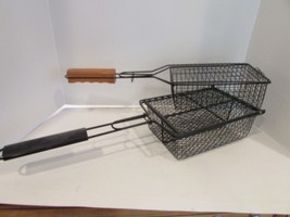 Pair of Outdoor BBQ Grill Baskets Locking Long Handles Never Used - £23.69 GBP