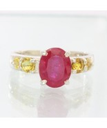 Lab Flux Veil Red Ruby Yellow Sapphire Sterling Silver Ladies Ring size 10 - £119.78 GBP
