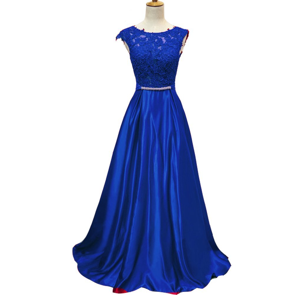 Kivary Sheer Low Back Long A Line Crystals Sash Lace Appliques Prom Evening Dres