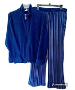 Jasmine Rose Intimates Womens L Fleece Navy Striped Cozy Loungewear Pajamas Set - £23.93 GBP