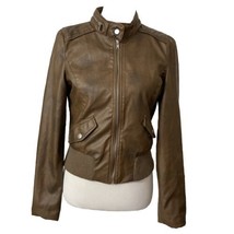 Beverly Hills Polo Club Faux Leather Womens Jacket Sz M Brown Bomber Coat - £14.85 GBP