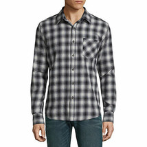 Arizona Men&#39;s Long Sleeve Button Down Flannel Shirt MEDIUM Black Gray Ombre New - £15.42 GBP