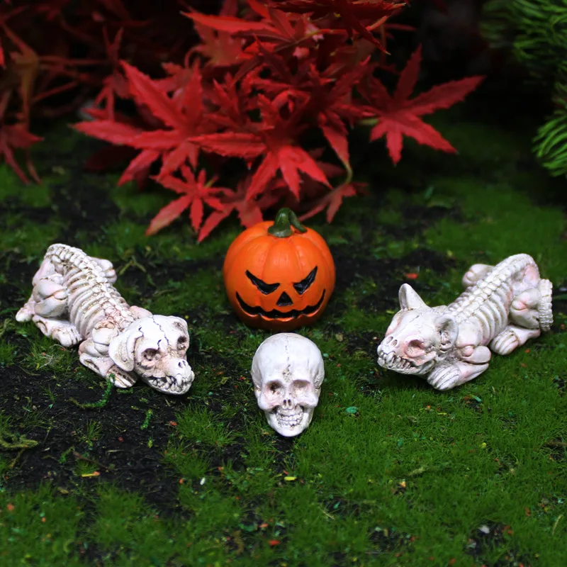Halloween Pumpkin Skeleton Cat Ghost Dog Skull Ornament Garden Micro Landscape - £10.74 GBP
