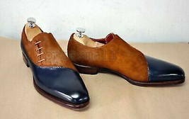 Handmade Men&#39;s Leather Dress New Formal brown leather oxford two tone shoes-526 - £159.95 GBP