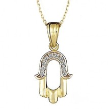 Diamond Hamsa Hand Pendant Jewish Necklace 16&quot; 14k Yellow Gold 0.19 CT - £277.47 GBP