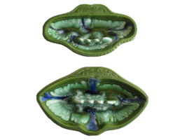 Damage* Lot of 2 Maurice Of California Ceramic Green Hues Color Ashtray 2002 7&quot; - £15.78 GBP