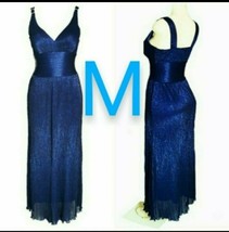 Beautiful Blue Shimmering V-Neck Buckle Straps High Waist Maxi Dress~Size M - £35.05 GBP