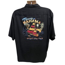 Tommy Bahama Vintage Black Embroidered Silk Button Up Camp Shirt Large Pocket - £78.94 GBP