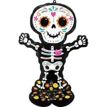 Day of the Dead Sugar Skull Airloonz Mylar Foil 52&quot; H Standing Balloon Sculpture - £12.78 GBP