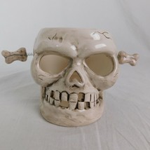 Halloween Skeleton Skull Glass Ceramic Tea Light Candle Holder Home Decor Bones - £15.51 GBP