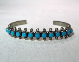 Vintage Handmade Sterling Silver Zuni Snake Eye Turquoise Cuff Bracelet K1085 - £138.86 GBP
