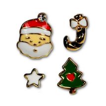 SET OF 4 CHRISTMAS EARRING Enamel Gold Plate Santa Claus Tree Post Stud NEW - $2.95