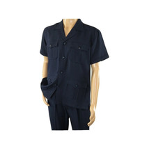 Men 2pc Stacy Adams leisure suit guayabera traditional matching Set 2201 Blue image 3