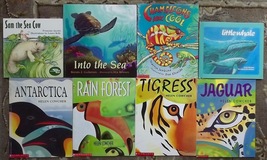 8 books Jaguar, Antarctica, Rain Forest, Sam the Sea Cow, Into the Sea, Cowcher - $12.00