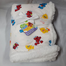 Sesame Beginnings Elmo Big Bird Cookie Monster White Sherpa Plush Baby Blanket - £31.64 GBP