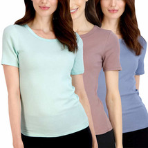 Lucky Brand Ladies’ Size X-Large Ribbed Crew Short Sleeve T-Shirts, 3-pack  - £13.62 GBP