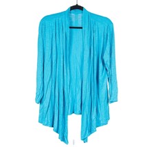 Chicos Cardigan Sweater Womens 2 L 12 Blue Open Front Light Weight 3/4 Sleeve - £20.13 GBP