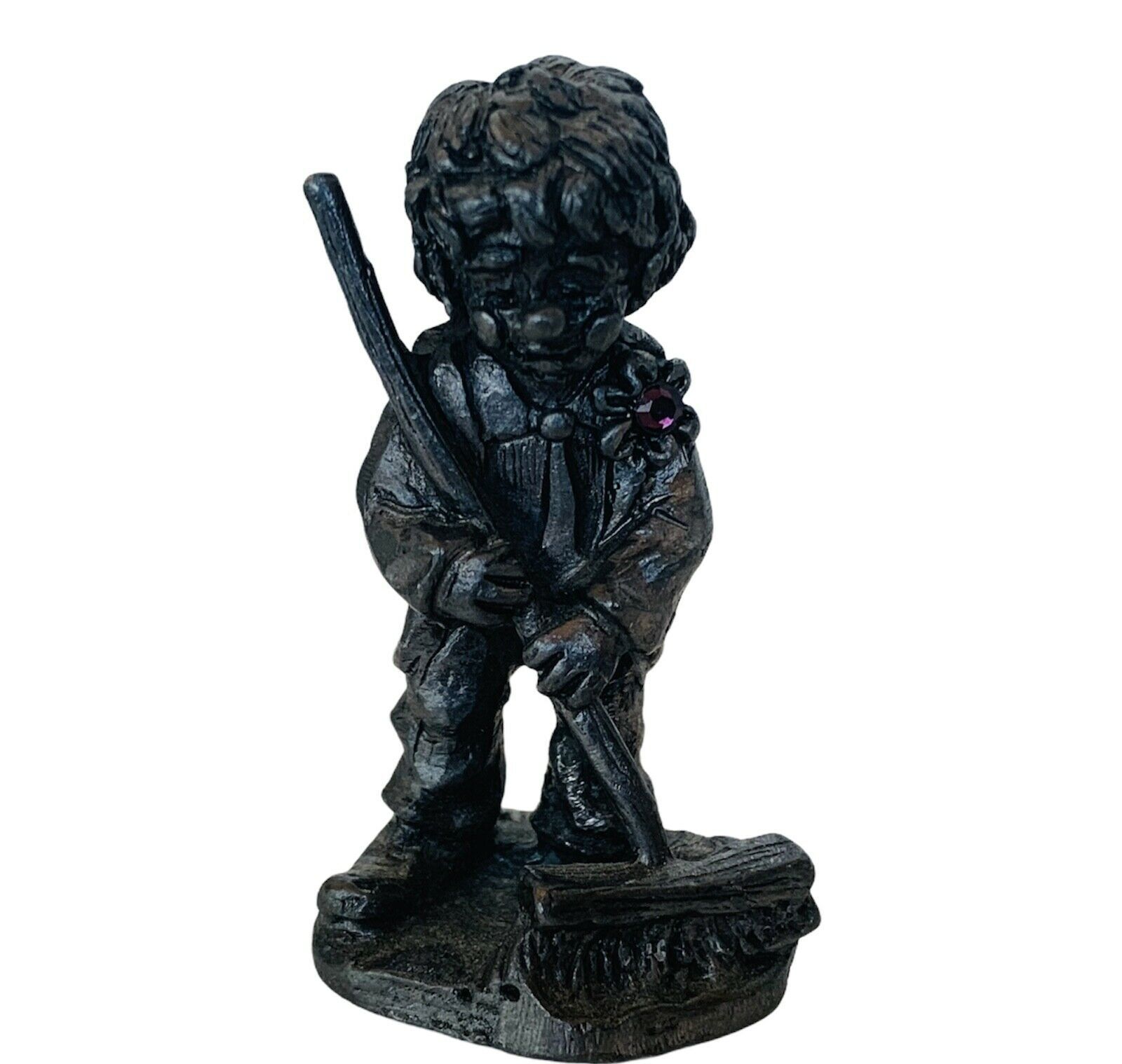 Primary image for Michael Ricker Pewter figurine signed Clown Circus Carnival Broom janitor gem